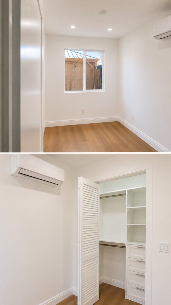 South Gate ADU bedroom with mini-split system and custom closet storage