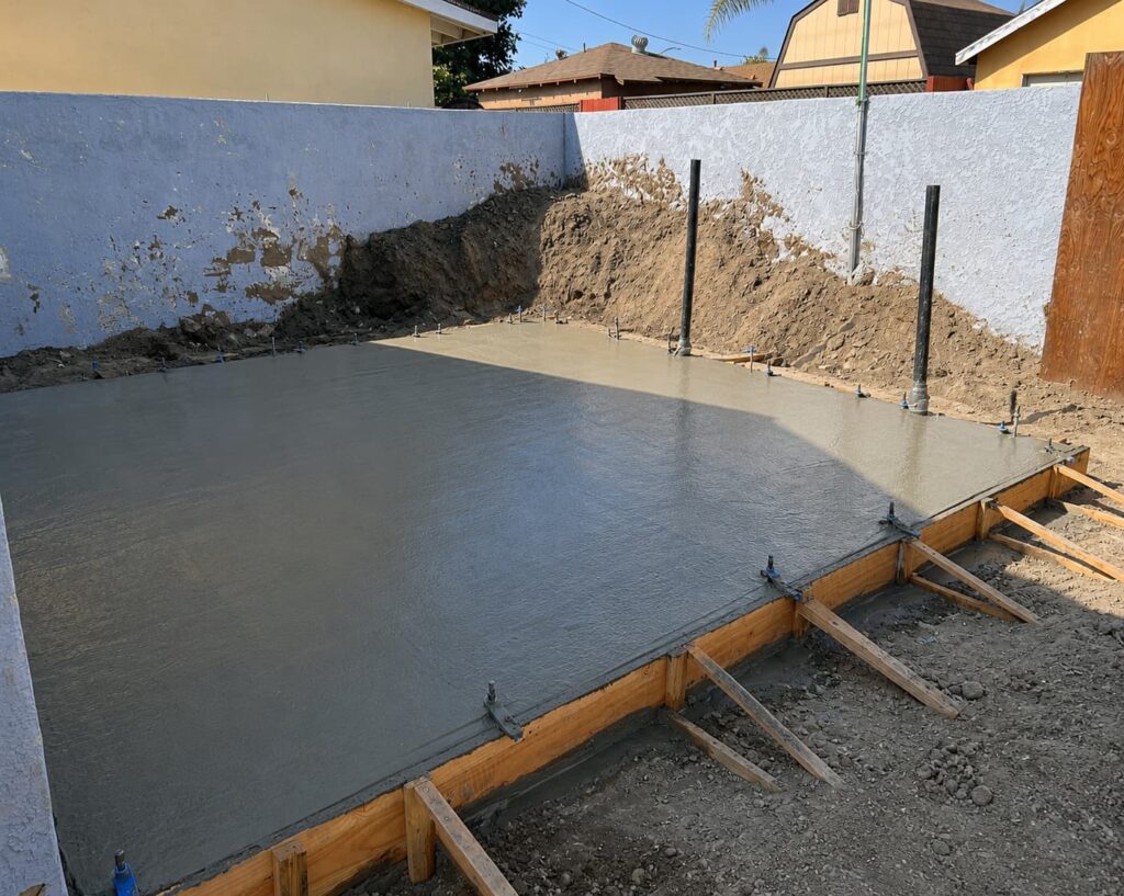 New concrete foundation for a 169-square-foot ADU addition in South Gate