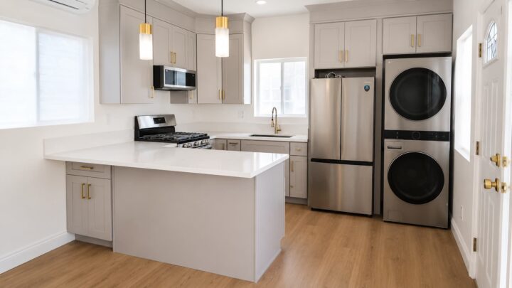 Completed kitchen inside a 529-square-foot South Gate garage conversion ADU