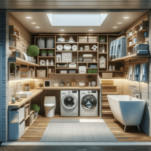 Idea 9: Multi-functional Garage Conversion with Laundry and Bathroom Combo